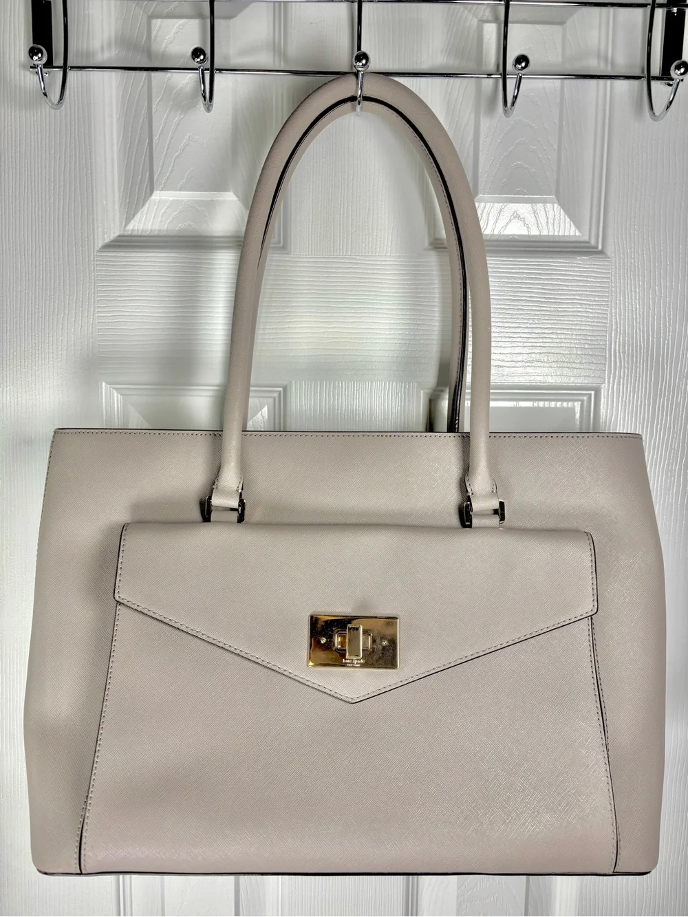 ♠️ Kate Spade Post Street Halsey Large Leather Work Career Tote Bag Taupe